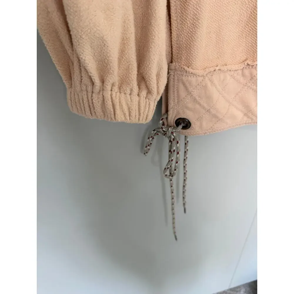 PILCRO x ANTHROPOLOGIE Button-Front Cotton Shacket in Light Sand